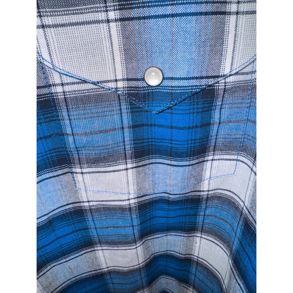 Ely Cattleman Men L Wrinkle Resistant Plaid Short Sleeve Western Shirt Blue/Whit - Picture 8 of 8